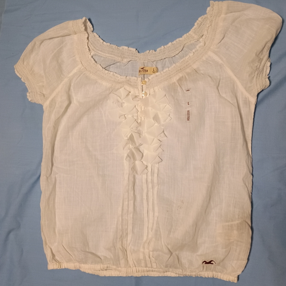 Hollister Sheer White Y2K Ruffle Whimsigoth Fairy Top Shirt size L